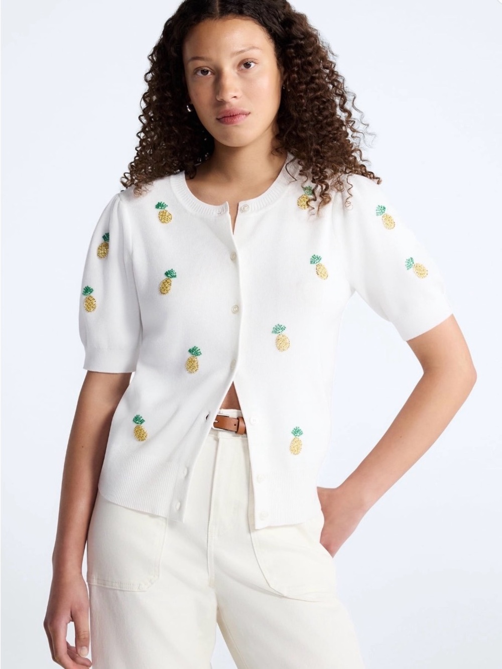 Free Assembly Women’s Beaded Cardigan Sweater w/ Short Sleeves
